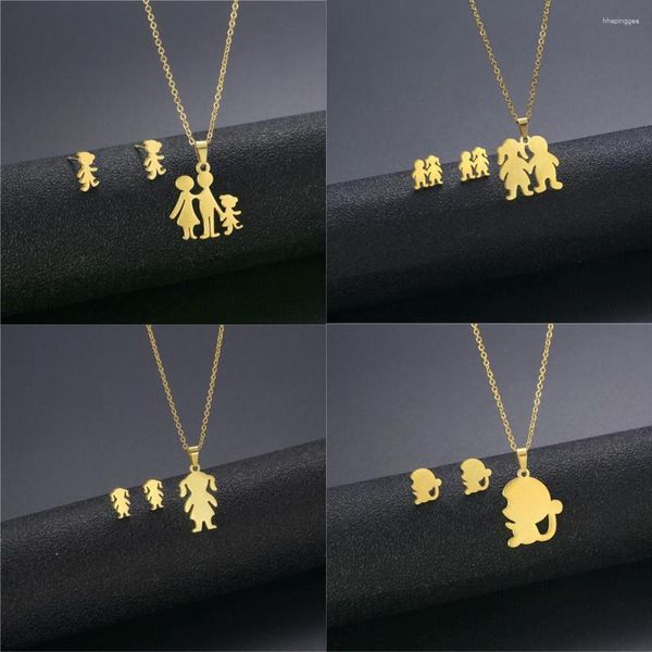 Collier Boucles D'oreilles Ensemble Famille Bébé Enceinte Fête Des Mères Cadeau En Acier Inoxydable Père Amour Maman Femmes Fille Fille Colliers Bijoux