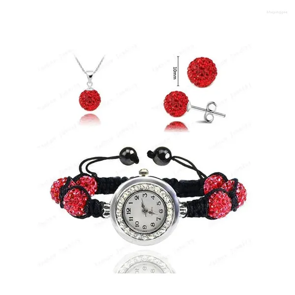 Conjunto de collar y pendientes de moda de 10mm, Micro pavé de cuentas de discoteca, conjuntos de relojes con diamantes de imitación, pulsera, joyería de cristal para mujer SHSE11