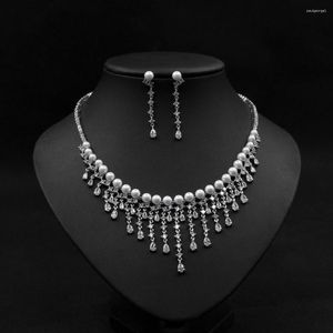 Collier boucles d'oreilles ensemble mode 2023 perle pendentif bijoux charmant zircon cubique luxe discothèque usine en gros N-1137