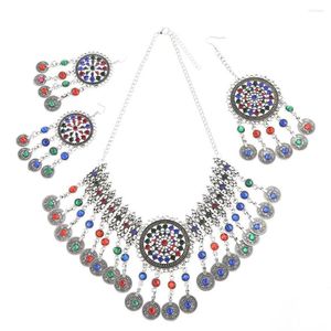 Collier boucles d'oreilles ensemble mode Afghan couleur pièce gland bavoir déclaration boucles d'oreilles ensembles pour femmes turc gitane strass fête bijoux