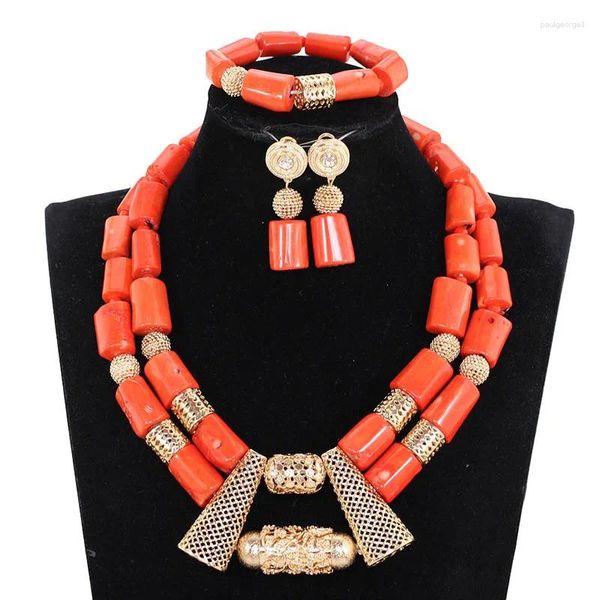 Ensemble de collier et boucles d'oreilles en perles africaines, bijoux, Bracelets en corail, cadeau de fête des mères, LC010