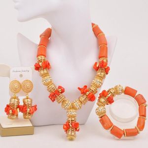 Ensemble collier et boucles d'oreilles, bijoux africains à la mode, perles de corail Orange, mariage nigérian