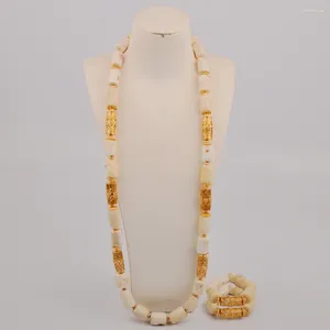 Ensemble de boucles d'oreilles et collier pour hommes, bijoux africains à la mode, 32-36-40-46-50 pouces, corail blanc naturel