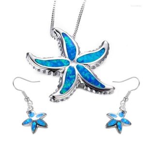 Ketting oorbellen set mode dierenaccessoires voor vrouwen imitatie blauw vuur opaal schattige zeester hanger hanger bruiloft sieraden geschenken