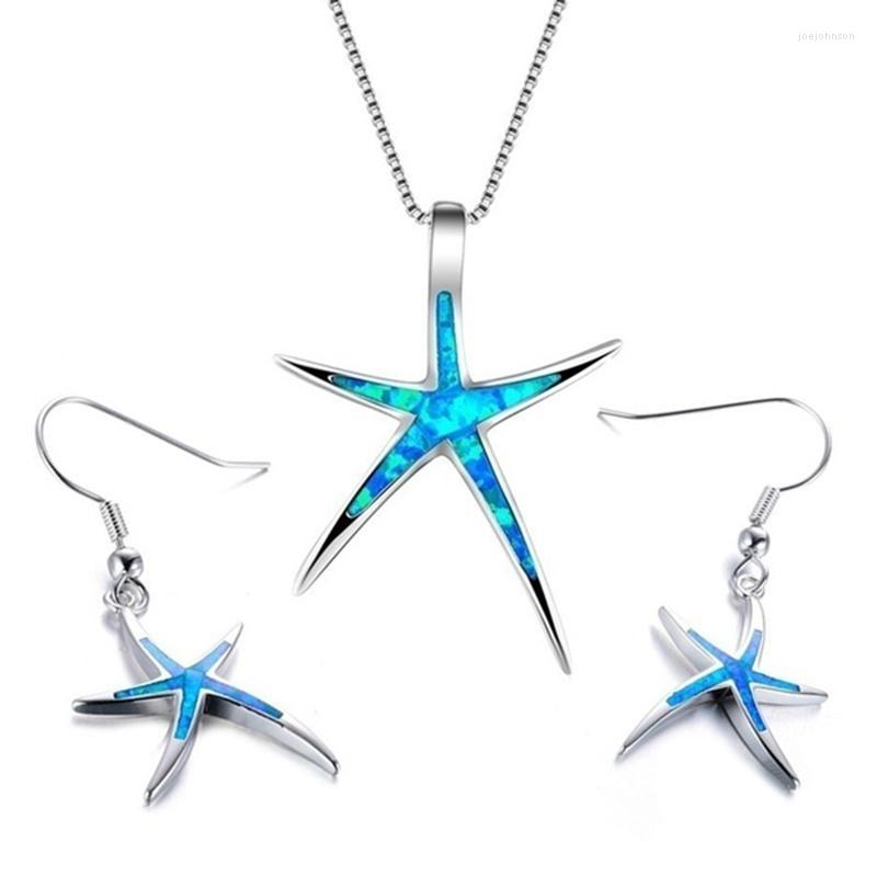 Necklace Earrings Set Fashion Animal Accessories For Women Imitation White Fire Opal Starfish Pendant Wedding Jewelry Gift