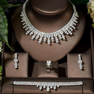 Collier boucles d'oreilles ensemble mode grand luxe boucle d'oreille CZ pour femmes robe de mariée accessoires cadeaux de fête Ensemble Bijoux N-1428