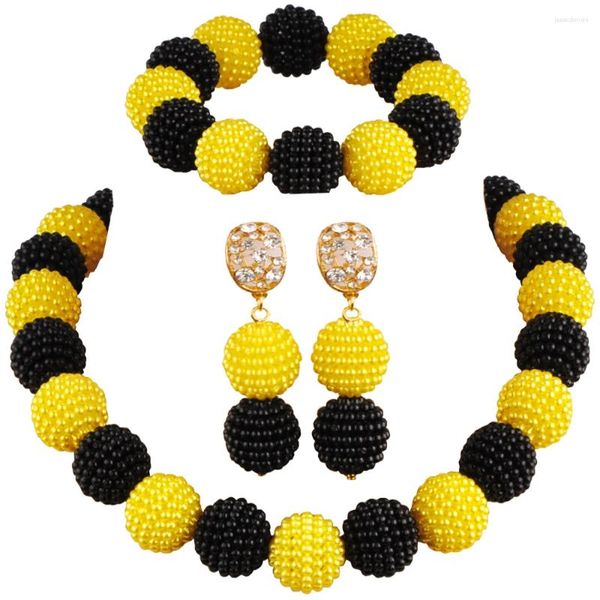 Pendientes del collar Fashion Fashion Black Yellow Nigerian Wedding Beads African Joyas Simulated Pearl