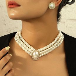 Ensemble de boucles d'oreilles et collier bohème pour femmes, grandes perles, ornements de mascotte, accessoires de saint-valentin, cadeau, vente en gros