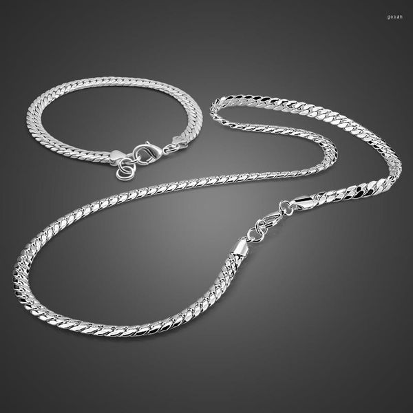 Collana Orecchini Set Fashion Boy Argento / Bracciale 925 Sterling Horse Whip Design Chain Solid Bijoux