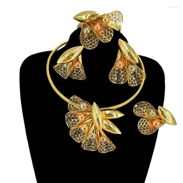 Conjunto de pendientes de collar, joyería brasileña de cobre completo a la moda, hermoso regalo de vacaciones grande para mujer, accesorio de citas FHK14411