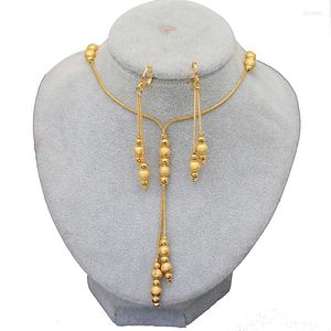 Ketting Oorbellen Set Fashion Charms Ball Sets Goud Kleur Kleine Kralen Dubai Voor Vrouwen/Meisjes Ethiopische Sieraden Afrikaanse Gift