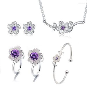 Ensemble collier et boucles d'oreilles en fleurs de cerisier, pendentif à Clip, Bracelet à clous rouge en filet, cadeau pour femmes et filles