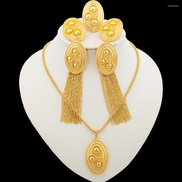 Conjunto de pendientes de collar, joyería de Color dorado y cobre a la moda para mujer, colgante colgante con anillo, joyería de fiesta