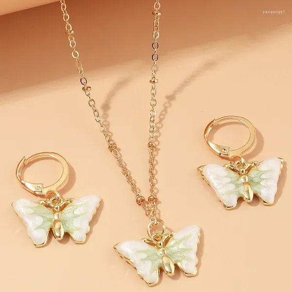 Ensemble collier et boucles d'oreilles pour femmes, ensemble de bijoux pour enfants, animaux mignons, à la mode, petit papillon frais, costume vent Ins