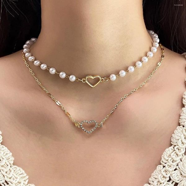 Conjunto de collar y pendientes para mujer, cadena con colgante en forma de perla de doble amor, joyería estética brillante, Gargantilla, regalo de boda, 2024
