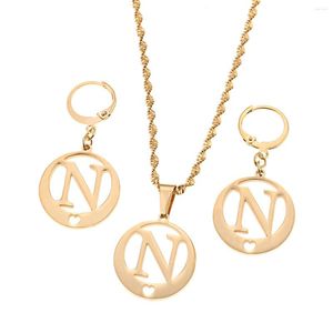 Ketting oorbellen set modeontwerp gouden kleur alfabet vrouwen laten bruidskettingen vallen brief n sieraden