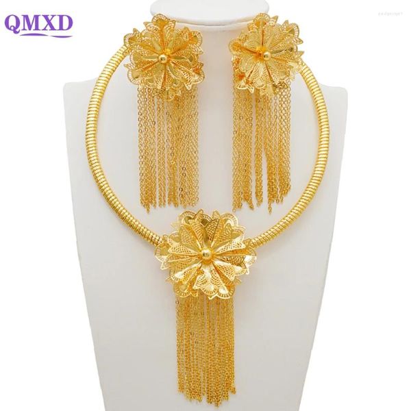 Conjunto de collar y pendientes para mujer, borla de Color dorado africano de Dubái, colgante grande redondo y redondo, regalos de joyería para bodas