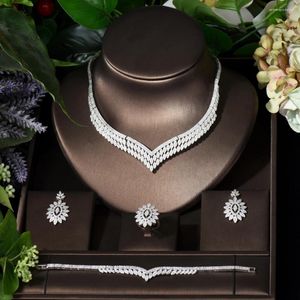 Ketting Oorbellen Set Mode Dubai Nigeriaanse 4 stks Bruids Zirconia Sets Voor Vrouwen Party Afrikaanse CZ Kristallen Bruiloft Sieraden S-037