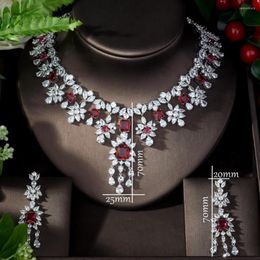 Collier boucles d'oreilles ensemble mode élégant célèbre Design cubique zircone rouge pour les femmes goutte d'eau forme Bruids Sieraden ensembles N-891