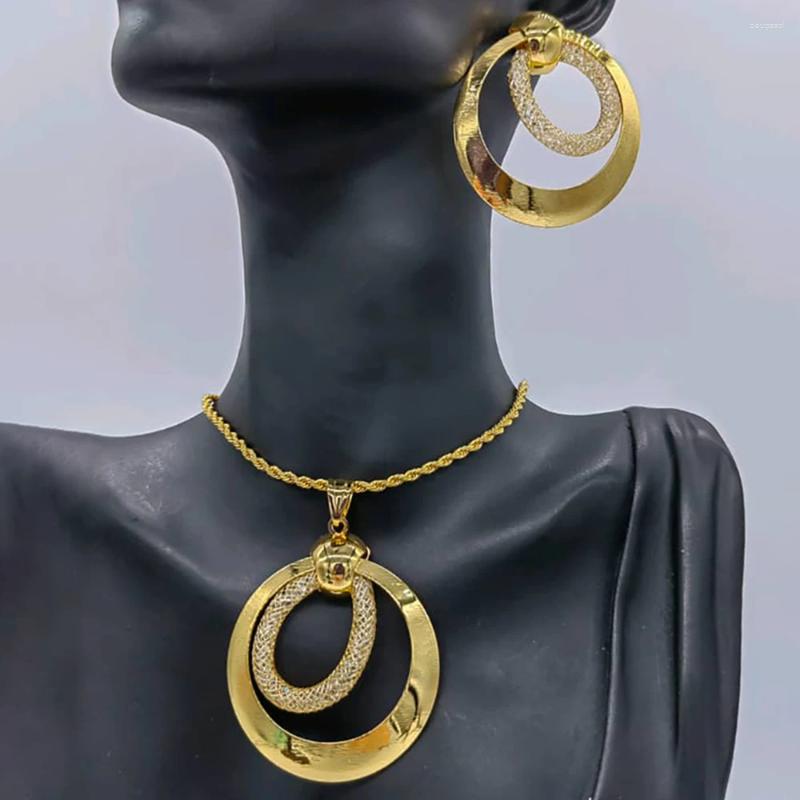 Ensemble de boucles d'oreilles et collier, bijoux couleur or, pendentif Statemant et accessoires de mariée africaine de dubaï