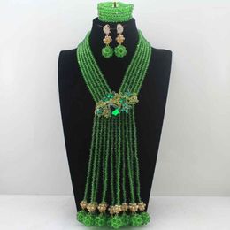 Ketting oorbellen set mode groene kristallen bal kostuum sieraden nigeriaanse bruiloft Afrikaanse kralen hd8430