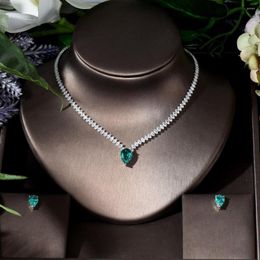 Collier et boucles d'oreilles ensemble mode vert clair 2 pièces goutte d'eau zircon cubique et femmes fête de fiançailles bijoux fantaisie N-1022