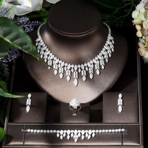 Collier boucles d'oreilles ensemble mode longue larme goutte d'eau boucles d'oreilles ensembles cubique zircone gland bijoux pour femmes accessoires de fête de mariée N-1217