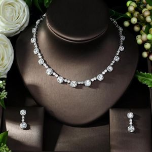 Ketting oorbellen set mode luxueus wit goudkleur eenvoudig ontwerp cz kleine ronde stenen ketting bruids bruidsgeschenkfeest sieraden n-1003