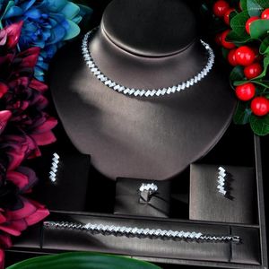 Ketting oorbellen set mode luxe bloemen 4pcs dubai voor vrouwen bruiloft kubieke zirkoon crystal cz African Bridal N-51