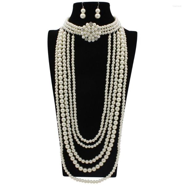 Collier Boucles D'oreilles Ensemble De Mode De Luxe Femmes Bijoux De Mariage Perle Long Pull Chaîne Robe Accessoires En Gros