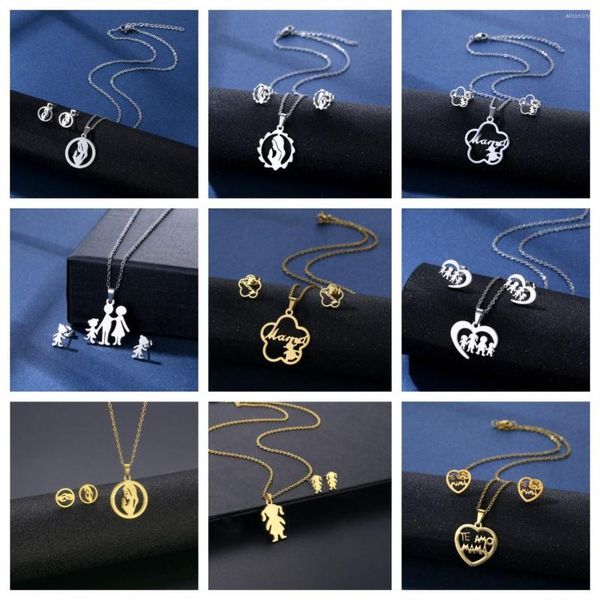 Collier Boucles D'oreilles Ensemble De Mode Mère Plus Rapide Fils Fille Famille Ensemble En Acier Inoxydable Bijoux Anniversaire Cadeau D'anniversaire