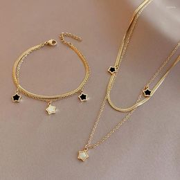 Ensemble de collier et boucles d'oreilles pour femmes, chaîne multicouche, étoiles, bracelet à breloques, bijoux tendance, cadeaux de fête pour filles