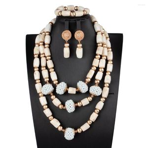 Conjunto de collar y pendientes, cuentas de Coral nigeriano a la moda, joyería para mujer, cuentas naturales reales, regalo nupcial de boda africano ABS199