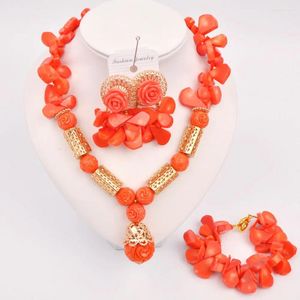 Ensemble collier et boucles d'oreilles pour mariage nigérian, bijoux africains, corail, Orange, à la mode