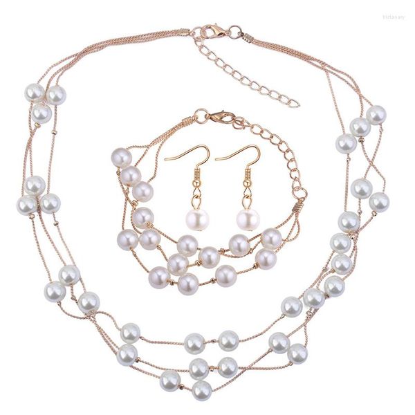 Collier Boucles D'oreilles Ensemble De Bijoux De Perles De Mode De Trois Pièces Pleines Étoiles Bracelet Pour Les Femmes De Mariage