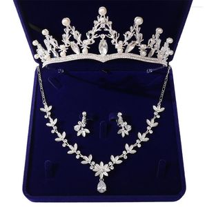 Ketting oorbellen set mode parels kristallen kronen bruids bruidshaar accessoires prinses bloemen strass tiaras