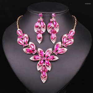 Conjunto de collar y pendientes, conjuntos de novia de cristal rosa a la moda, joyería para fiesta de boda, decoraciones de bisutería al por mayor