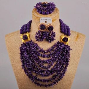 Ensemble collier et boucles d'oreilles en corail violet, branche cassée, accessoires de mariage pour femmes africaines, mariée nigériane, XK-47
