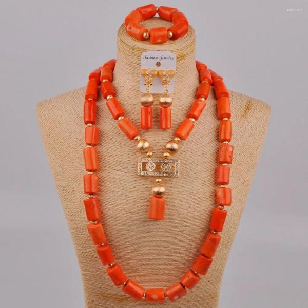Boucles d'oreilles de collier Fashion Rouge / Blanc / Orange Mariage nigérian Perles de corail africain bijoux pour femmes 2R-D-03