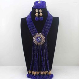 Collier boucles d'oreilles ensemble mode bleu Royal/boule de cristal bijoux fantaisie mariage nigérian perles africaines HD8427