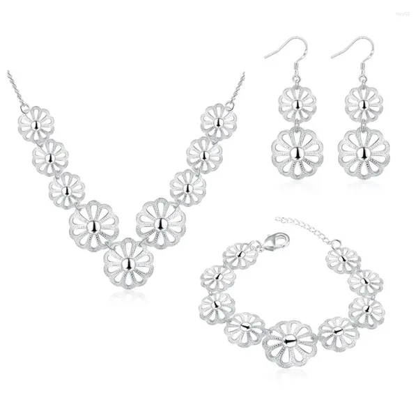 Ensemble de boucles d'oreilles et collier plaqué argent pour femmes, bijoux tendance, pour fête de mariage, fiançailles