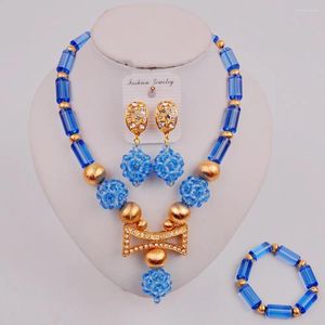 Ensemble de collier et boucles d'oreilles bleu ciel, bijoux africains, perles de mariage traditionnelles nigérianes, à la mode, SJZQ5-6