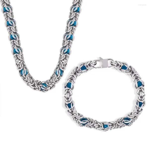 Ensemble de collier et boucles d'oreilles en acier inoxydable pour femmes, chaîne de couleur argent, Bracelet en pierre naturelle bleue, breloque Hip Hop, vente de bijoux