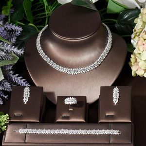 Ketting oorbellen set mode statement voor vrouwen bruiloft accessoires kubieke zirkoon blad deisgn African Dubai Bridal Jewelry N-208