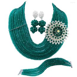 Ketting oorbellen set mode groenblauw groen leger Afrikaanse kralen sieraden nigeriaanse armband bruiloft accessoires 1002