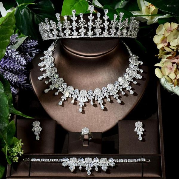 Conjunto de pendientes de collar de moda de alta calidad para mujer y niña, 5 uds. De novia, tocado de flores de belleza, Tiara, corona, N-1610 de boda