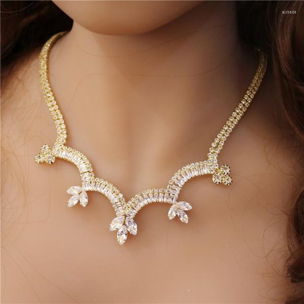 Collier boucles d'oreilles ensemble mode vague deux pièces élégante dame luxe Zircon cristal doux romantique bijoux en gros et au détail