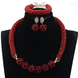 Collier boucles d'oreilles ensemble mode vin perles de cristal africaines tissage bijoux nigérian mariée mariage à la main HX099