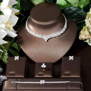 Ketting Oorbellen Set Mode Dames Vier Stuk Bruiloft En Oorbel Luxe Dubai Kubieke Zirconia Sieraden Bruidsaccessoires N-488