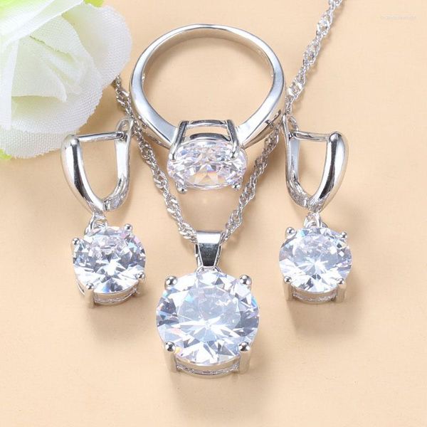 Collier Boucles d'oreilles Set Fashion Women Accessoires 925 Mark Wedding Stone blanche et Classic Bridal-BridesMaid Jewelry